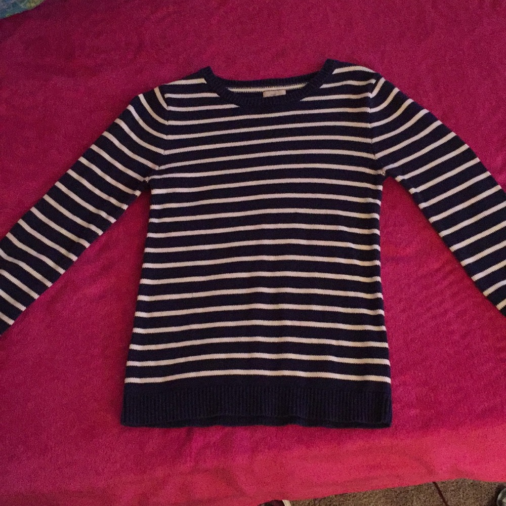 Navy blue and white striped long sleeve shirt